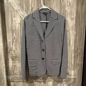 Talbots soft 3 button navy stripe knit blazer. Med. Perfect w/ colored crops.